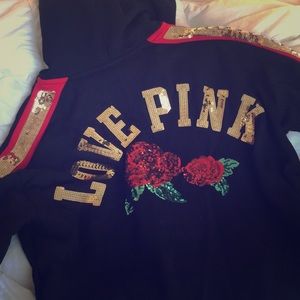 PINK Victoria's Secret Tops - PINK Rose Sequin Pullover Hoodie PINK Victoria's Secret Tops - PINK Rose Sequin Pullover Hoodie